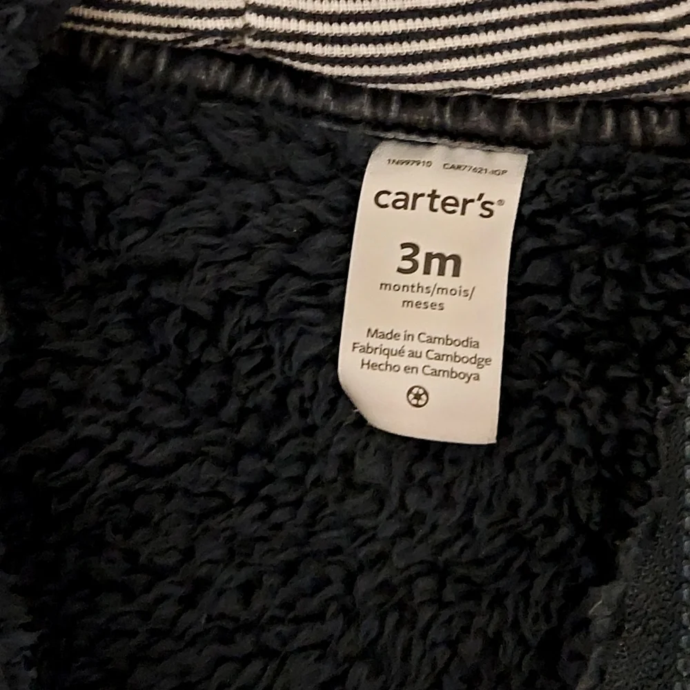 Carters Cozy Black Fleece Baby One Pc, 3‎ Months